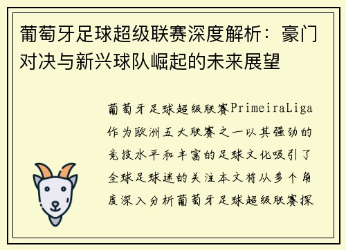 葡萄牙足球超级联赛深度解析：豪门对决与新兴球队崛起的未来展望