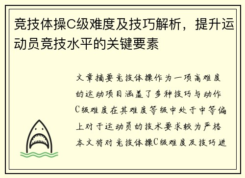竞技体操C级难度及技巧解析，提升运动员竞技水平的关键要素