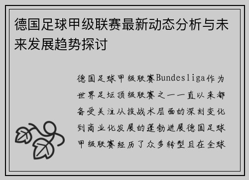 德国足球甲级联赛最新动态分析与未来发展趋势探讨